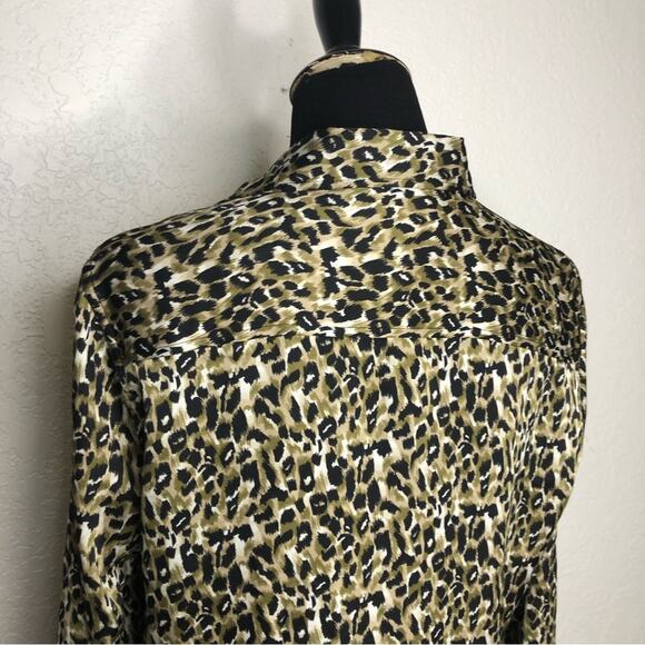 Equipment brown black tan leopard animal print button down top size Large - Picture 10 of 14